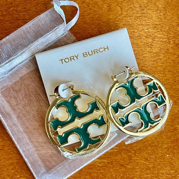 Tory Burch Gold and Green Circle Earrings - Picture 7 of 8